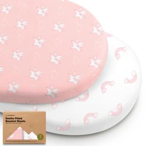 2-Pack Organic Bassinet Sheets for Girls, Boys - 100% Cotton Bassinet Mattress Sheets Compatible with Halo Bassinest Swivel Sleeper, Graco,Baby Delight,Chicco,Unisex Fitted Bassinet Sheets (Beach Day)