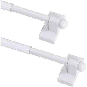 PrimeBeau Magnetic Curtain Rods for Metal Doors Multi-Use Curtain Rods for Small Windows Cafe Sidelight and Iron Steel Places, 1/2 Inch Diameter, Tool Free (2 Pack, Adjust from 9 to 16 Inch, White)
