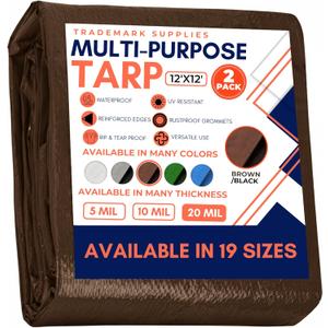 Large Waterproof Tarp - Heavy Duty 20 Mil Thick Poly Tarpaulin Ideal for Canopy Tents, Boats, RV or Pool Covers - Multipurpose Protective Tarps with Grommets for Indoor, Outdoor Use | 12' x 12' 2 Pack