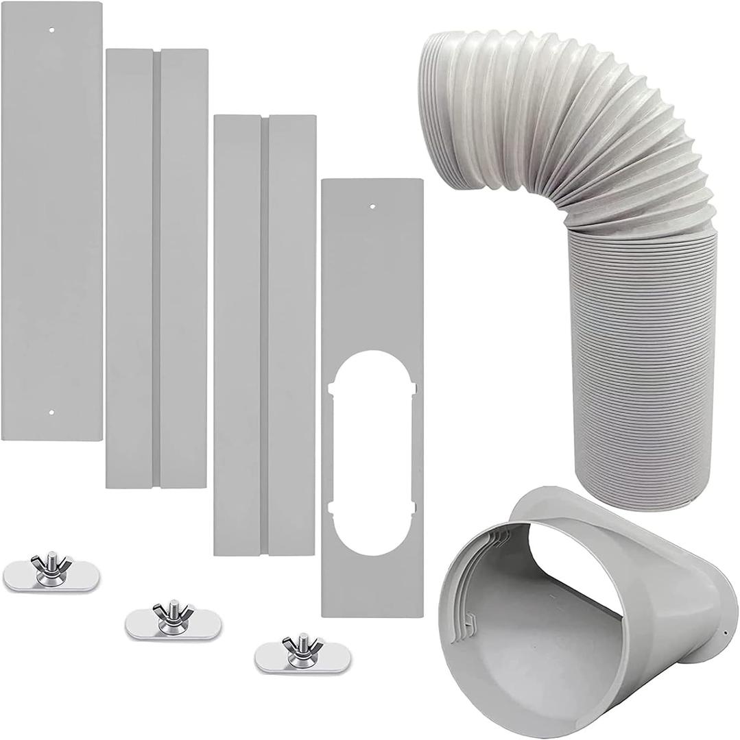 Portable AC Window Vent Kit with 5inch Hose 6pcs Window Seal Kit for Portable Air Conditioner, Adjustable Sliding Window Kit Plate for AC Unit AC Window Seal Suitable for 5/13 CM