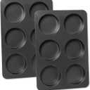 2 Pcs English Muffin Pans, 3.6 Inch Non-Stick 6 Cup Straight Side Cupcake Pan, Hamburger Bun Pan for Home/Kitchen Baking - Grey Black
