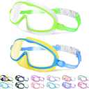 Vvinca 2 Pcs Kids-Swim-Goggles with Nose Cover, Swimming Diving Mask Wide View Anti Fog UV Anti Shattered Lens for Kids 3-6 (03-neon Green & Yellow)