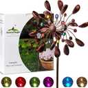 SteadyDoggie 75-Inch Wind Spinners Jewel Cup - Solar-Powered with Multi-Color LED Glass Ball - Metal Kinetic Windmill for Dual Wind Direction - Easy to Assemble Garden and Outdoor Yard Decorations