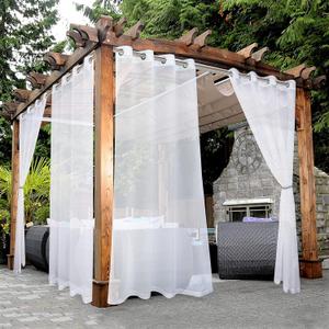 BONZER White Outdoor Sheer Curtains for Patio Waterproof - 2 Panels Grommet Indoor Voile Sheer Curtain for Living Room, Bedroom, Porch, Pergola, Cabana,54 x 84 inch, White (54"W x 84"L (Pack of 2))