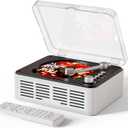 CD Player with Bluetooth Transmitter, Nostalgic Retro Wood Music Player, Built-in Speakers-Bass Boost, FM Radio for Home/Wired&Remote Control-White