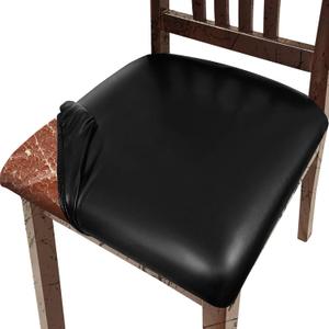Pu Leather Dining Chair Seat Covers Set of 4, Waterproof Dining Seat Covers Stretch Chair Covers for Dining Chairs/Kitchen Room/Hotel, Odorless Seat Covers for Kitchen Chairs (Black - 4 PCS)
