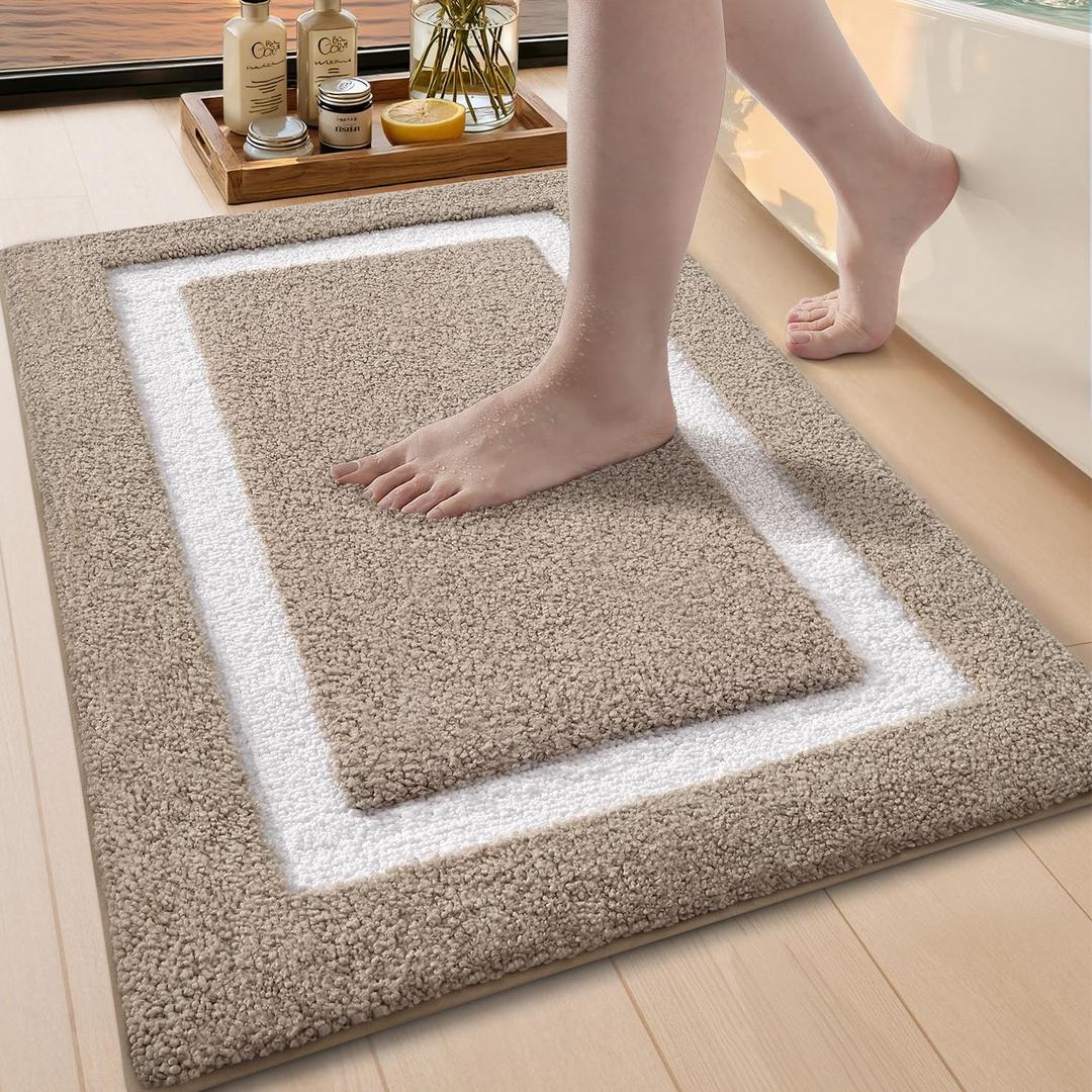 Color&Geometry Beige Bathroom Rugs 36x24, Extra Soft Absorbent Microfiber Bath Rugs, Non-Slip Bathroom mat, Washable Plush Bath Mats for Bathroom, Shower, Bathtub, Laundry, Beige White