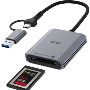 Acer CFexpress Type B Card Reader, 10Gbps USB 3.2 Gen 2 CF Express Type B Card Adapter, 2-in-1 USB-C&USB-A CFB Card Reader Compatible with iPhone 17/16/15, Laptop, MacBook Neo/Pro/Air, iPad, Android