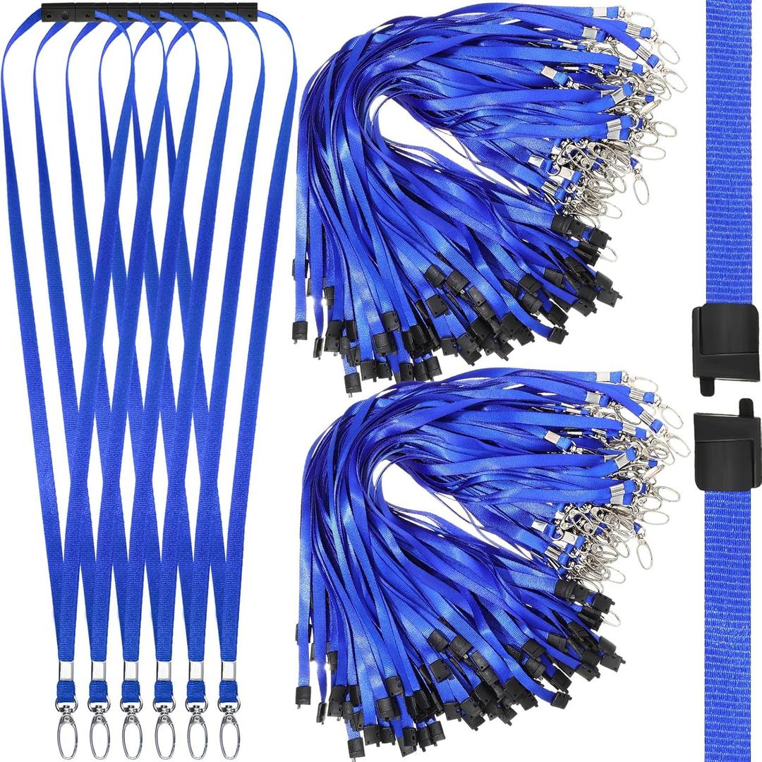 Harloon 200 Pcs Breakaway Lanyards Bulk Safety Nylon Flat Lanyard with Clip Swivel Hooks for ID Badge ID Card Holder(Blue)