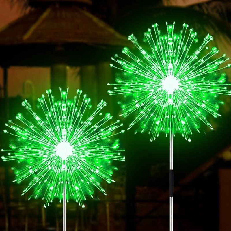 JJGoo Solar Firework Lights, 2 Pack 150 LEDs 2 Lighting Modes Solar Lights Outdoor Waterproof for Garden Patio Walkway Pathway Party Wedding Christmas Decorative - Green