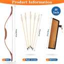 Youth Wooden Bow and Arrow Set, 40 Inch Archery Set Microfiber Leather-Wrapped, Handmade Toys Bow and Arrow Cosplay Costume Prop Games, 5 Feather Arrows (Rubber Tip), Gifts for Kids Boys Girls