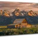 Mountain Wall Art Wyoming Grand Teton National Park Moulton Barn Pictures Wall Art Nature Scenery Country Paintings Artwork for Living Room Office Bedroom(Barn, 40x20 inch) (40L" x 20W")