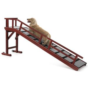 Dog Ramp for Bed or Couch, Wooden Pet Ramp with 20° Gentle Slope, Removable Side Rails, Non-Slip Surface, Top Platform & Wheels, Safe Bed Ramp for Small, Medium & Senior Dogs, 74" Long, Reddish-brown