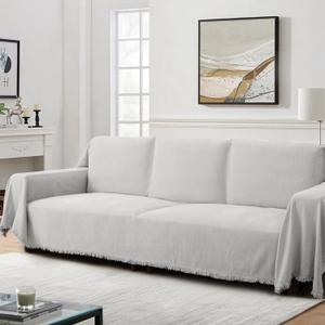 Chenille Couch Cover Washable Grey Couch Throw Covers for 3 Cushion Couch Comfortable Thick Soft Blanket Sofa Covers L Shape Heavy Duty Furniture Protector for Kids Pets Light Grey 91"x 150"