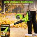 Leaf Blower Cordless, Leaf Blower with Battery and Charger - 2 Speed Modes, 2 Batteries, 20V Powerful Lightweight Electric Blowers for Blowing Leaves, Lawn Care, Patio Cleaning and Dust, Green