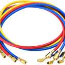 Upgrade 29986 Plus II 1/4" HVAC Hose with Compact Ball Valve, 72", Refrigerant Hose with Standard 1/4" Flare Fittings, for Common Refrigerants, R410a/ R134a/ R22, Yellow/Red/Blue (3 Pcs)