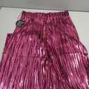 heipeiwa Women's Shiny Pleated Wide Leg Pants Party Nightout High Elastic Waist Trouser Outfit Clubwear Hot Pink Medium