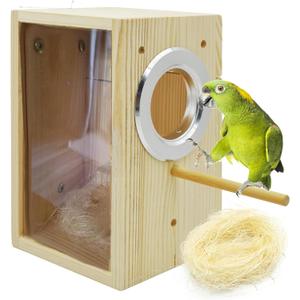 kathson Parakeet Nesting Box Transparent Bird House Bird Nest Box for Cage Parrot Nesting Boxes Wooden Breeding Box for Cockatiel Lovebirds Budgie Finch Canary(S)