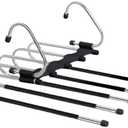 Pants Storage Rack Stainless Steel Retractable Trouser Rack Folding Multi-Functional Multi-Layer Hanger Home Storage Clothes Drying Set of 2(Black)