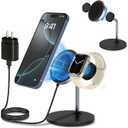 2 in 1 Magnetic Wireless Charger for iPhone, 15W Fast Charging Station for Apple Devices, Detachable Wireless Charger Stand for iPhone 16/15/14/13/12 Series & Apple Watch (PD 25W Adapter Included)