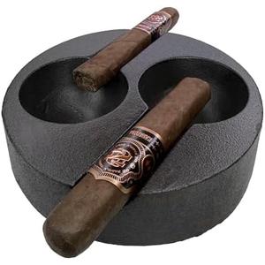 Rustic State Habano Cast Iron Cigar Ashtray for Outside Patio with Double Slot Rest Windproof Round Design Antique Ash Disposal for Indoors Outdoors - Black no sticks
