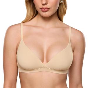 INLYRIC Women's Inbarely Triangle Bralette Comfortable Unlined V Neck Wireless Smoothing Bra Top Stretch (Beige)