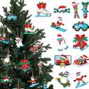 Syhood 36 Pcs Ski Christmas Ornaments Xmas Snowboard Wooden Hanging Christmas Tree Decoration Skiing Ornaments for Skiers Skating and Ski Lover, 12 Styles