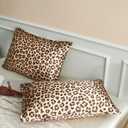Satin Pillowcase for Hair and Skin, Gold Leopard Printed Pillow Cases Set of 2, Standard Size Silk Satin Pillow Covers for Women with Envelope Closure