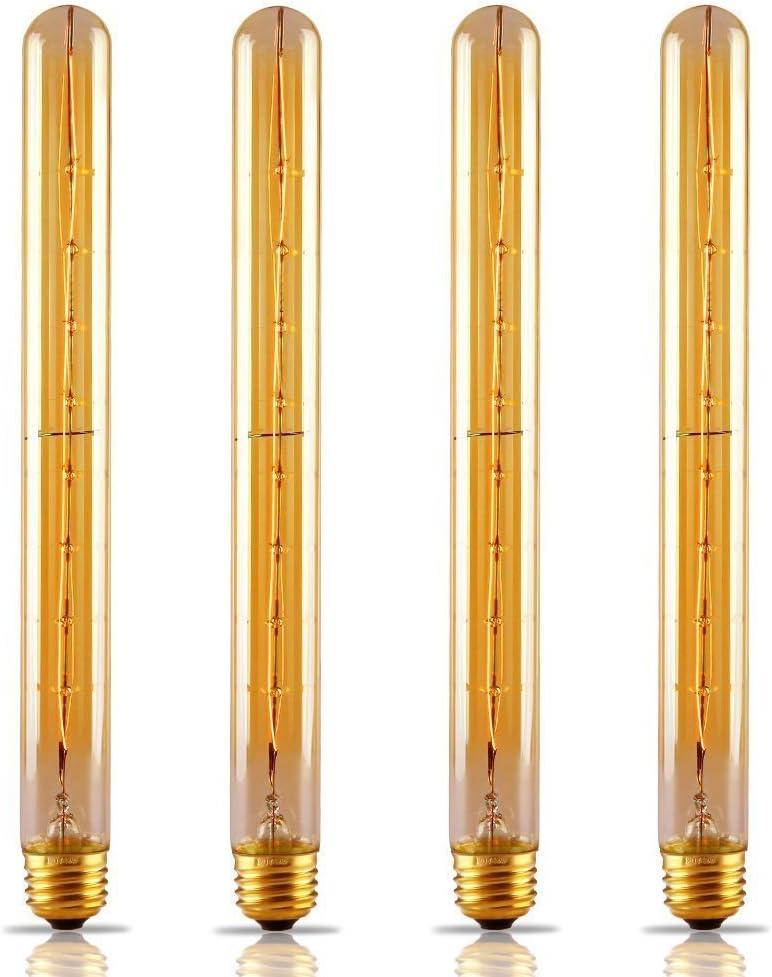 CTKcom T10/T300 40W Amber Vintage Edison Bulb E26 Medium Base2200K-2300K Tubular Bulb Nostalgic Tungsten Filament Antique Bulb Amber Glass for Industrial Wall Sconce Pendant Lighting-(4 Pack)