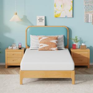 FDW 6 Inch Twin Mattress, Medium Firm Gel Memory Foam, Cooling Ventilated Foam, Pressure Relief, White, Removable Washable Cover, Bed in a Box, CertiPUR‑US Certified