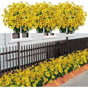 21 Bundles Artificial Outdoor UV Resistant Flowers No Fade Fake Outside Flowers Plastic Greenery Faux Shrubs Garden Porch Window Box Home Decoration (Yellow)