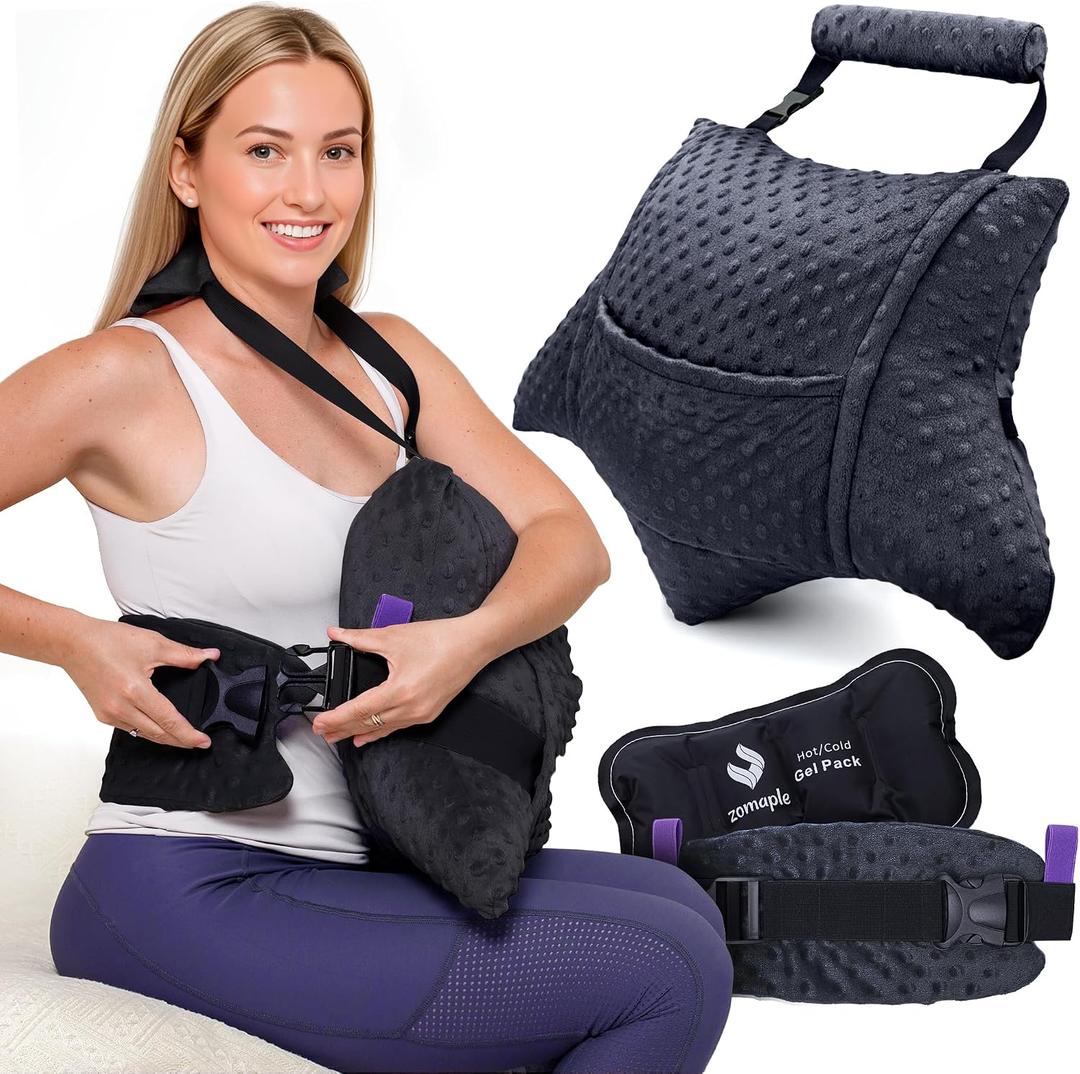 Zomaple Recovery Hysterectomy Pillow with Gel Pack & Lumbar Support Post Abdominal Surgery Must Haves Ideal for C-Section, Laparoscopic & Hernia Healing Comfort, Light Black, 2