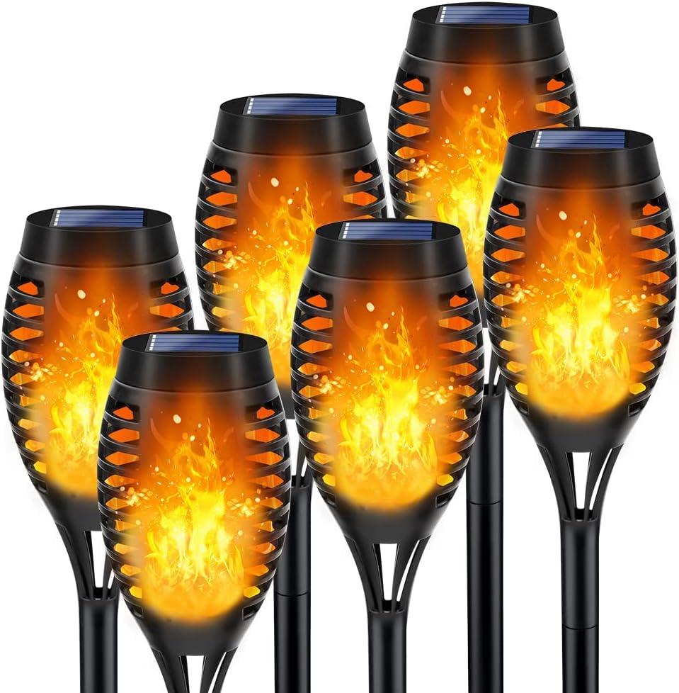 Outdoor Solar Lights, 6Pack Solar Torch Light with Flickering Flame, Christmas Lights Waterproof for Christmas Decor, Tiki Torches for Outside, Luces Solares para Exteriores Pathway Yard Garden Decor (Orange)