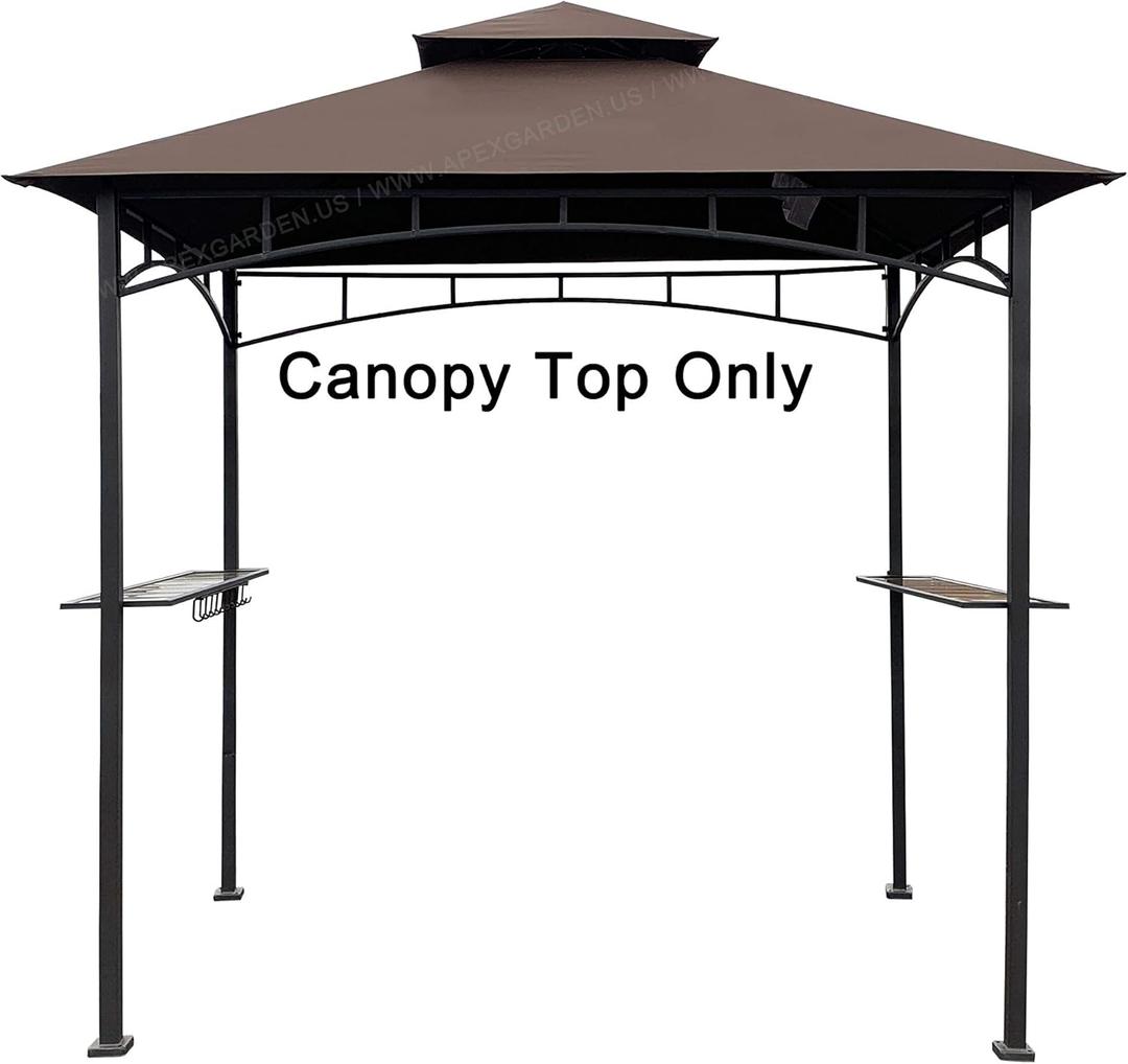 APEX GARDEN Replacement Canopy Top CAN ONLY FIT for Model #L-GG001PST-F 5' X 8' Brown Double Tiered Canopy Grill BBQ Gazebo (Top Only) (Brown)
