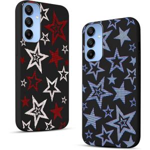 2 Pack Cute Star Phone Case for Samsung Galaxy A15 5G 6.5",Cool Aesthetic Y2K Cases Y3K Blue Stars Design Cover for Women Girls Teens,Black Silicone Shockproof Protective Funda for Samsung A15 5G
