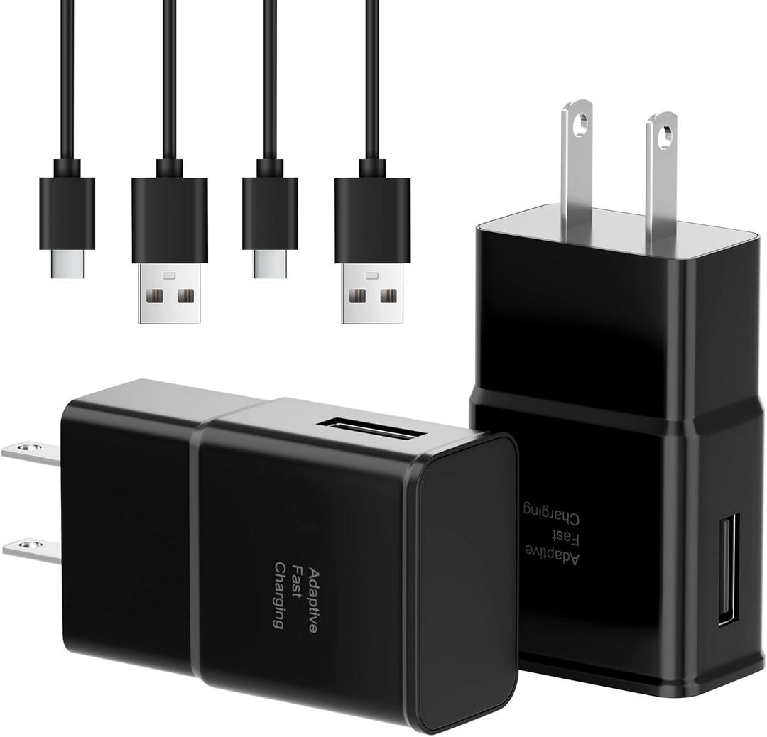 Adaptive Fast Charger with Type C Cable 6ft for Samsung Galaxy S10/S10e/S10 Plus/S9/S9 Plus/S8/S8 Plus/A13/S23/A30/A31/A32/A50/A51/A52/A53/Note 20/Note 10/Note 9/S20/S21/S22 Ultra(2-Pack)