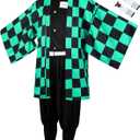 Drofe Tanjirou Zenitsu Cosplay Costume Japanese Anime Kimono Outfit Halloween (Small, Blue)