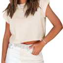 Tankaneo Womens Short Sleeve Cropped T-Shirts Summer Rolled Dolman Sleeve Crop Tops Casual Round Neck Solid Short Basic Tees (Small, 08-beige)