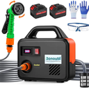 21V Battery Powered Water Pump 240GPH Cordless Water Transfer Pump Battery Operated with Garden Hose Nozzle 7 Spray Modes for Watering Car Washing Tub Fish Tank Inflatable Pool (2 Batteries)