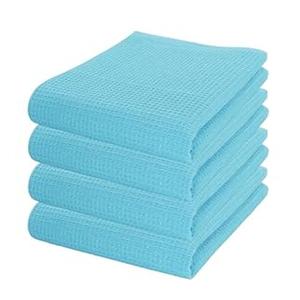 PurpleEssencs Waffle Weave Kitchen Towel, 100% Cotton - 15 x 25 Inches, with Hanging Loop Ultra Soft Absorbent Quick Drying Dish Cloth, Tea and Hand Towels for Kitchen, 4 - Pack - Aqua Blue