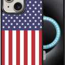 DJSOK Case for iPhone 15 Pro Max, Compatible with MagSafe, Shockproof Rugged Cover Case, Classic American Flag Red and Blue (Black)