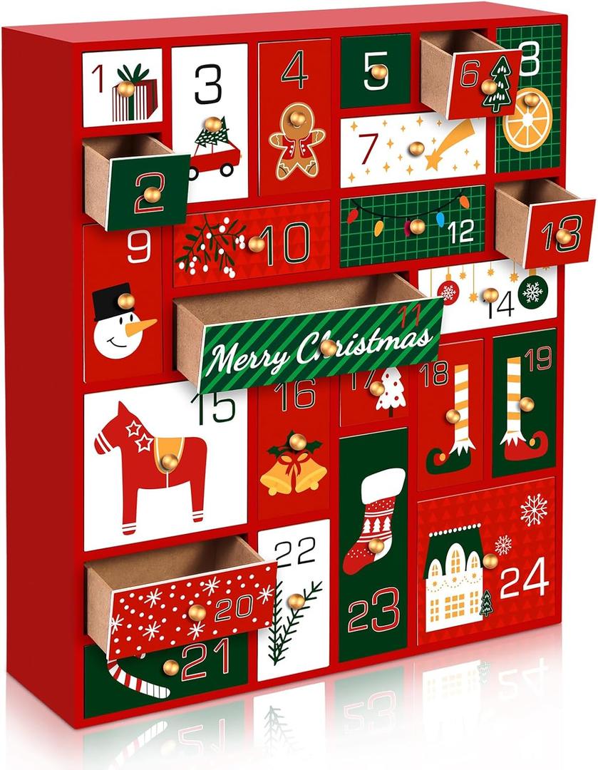 Christmas Empty Advent Calendars to Fill, Empty Advent Calendar, Fillable Advent Calendar with 24 Drawers Christmas Countdown Advent Calendar, Reusable Wooden Xmas Countdown Gift Decorations