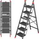 DIAMONDFORGE 6-Step Foldable Step Ladder Stool with Handle, Anti-Slip Wide Pedals & Feet, 800lbs Capacity, Sturdy Stepstool Folding for Adults in Home & Kitchen Use - Black Red