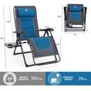 Timber Ridge Zero Gravity Chair, Oversized Lawn Chairs Outdoor Recliner Reclining Patio Lounge Chair with Adjustable Headrest and Side Table for Camping, Outdoor, Patio, Support 350lbs, Grey