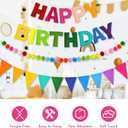 CANREVEL Pre-Strung 3D Rainbow Happy Birthday Banner, 3 PCS Happy Birthday Felt Sign, Pom Pom Garland, Triangle Fabric Bunting, Colorful Reusable Birthday Decorations for Women Men Girls Boys, Multi