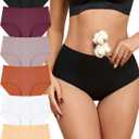 FINETOO Cotton Underwear for Women High Waisted Ribbed Full Coverage Briefs Soft Breathable Moisture Wicking Panties 6 Pack (XL)