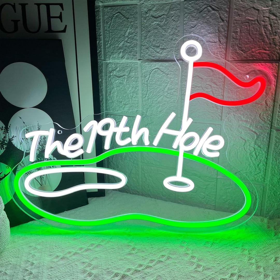 Golf Neon Signs for Wall Decor, The 19th Hole LED Neon Light, Dimmable Green Golf Light Up Sign, Sports Themed Neon Signs Light for Boys Teen Home Bedroom Man Cave Playroom College Dorm Club Decor