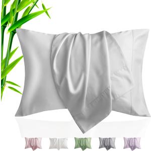 TELUS Pillow Cases Standard Size 2 Pack, Bamboo Rayon & Lyocell Pillowcase with Envelope Closure, Cooling Breathable Pillow Cover for Hot Sleeper & Night Sweats, 20x26 inch, Light Grey