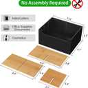 Black Pen Holder for Desk with Adjustable Bamboo Dividers, 5-Slot Wooden Pencil Holder for Desk, Small Remote Control Holder Office Supply Organizer for Bills, Mails, Makeup Brushes