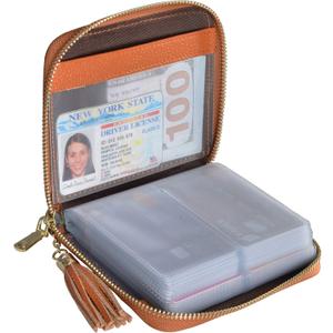 Easyoulife Womens Credit Card Holder Wallet Zip Leather Card Case RFID Blocking (Brown)